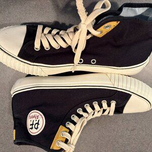 ~PF Flyers Center Hi Men 8.5/Womans 10 Black Canvas High Top Shoes Lace Sneaker.